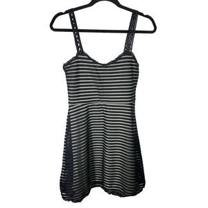 RARE Free People Boho Striped Overlay Mini Dress Black Cream Womens Small NWOT